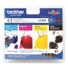 Brother LC980 Pack 4 cartuchos originales negro + tricolor (350 + 3 x 260 páginas)