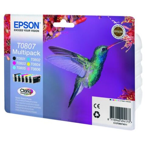 Epson T0807 Pack 6 cartuchos originales Negro + Multicolor (330 + 5 x 435 páginas)