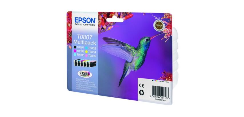 Epson T0807 Pack cartouche de 6 couleurs pour imprimante jet d'encre