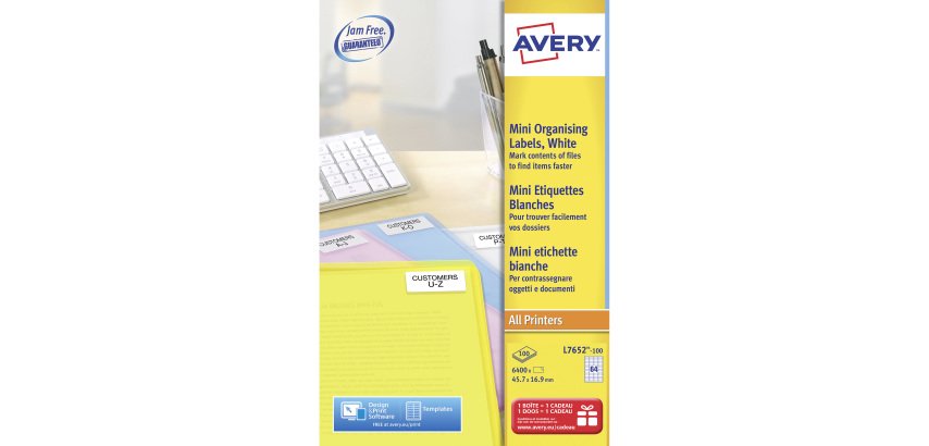 Etiquettes adresses laser 45,7 x 16,9 mm Avery L7652-100 - Boîte de 6400