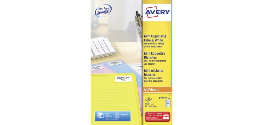 Etiquettes adresses laser 45,7 x 16,9 mm Avery L7652-100 - Boîte de 6400