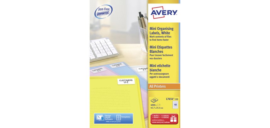 Etiquettes adresses laser 45,7 x 25,4 mm Avery L7654-100 - Boîte de 4000