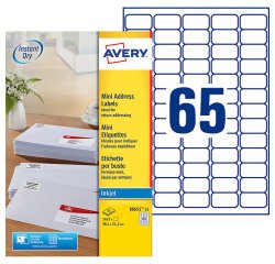 Etiqueta dirección impresora inkjet 38,1 x 21,2 mm Avery J8651-25 blanca - Caja de 1625
