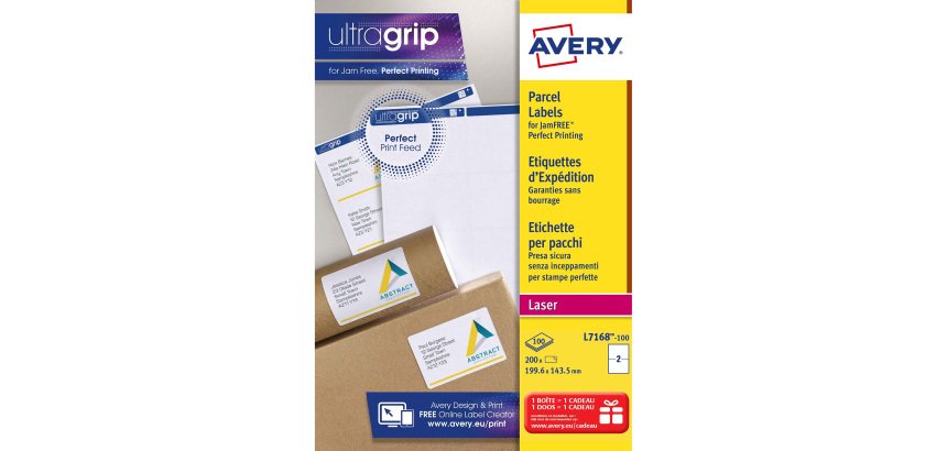 Etiquettes adresses laser 199,6 x 143,5 mm Avery L7168-100 - Boîte de 200