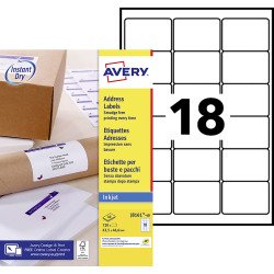 Etiquettes adresses jet d'encre 63,5 x 46,6 mm Avery J8161-40 - Pochette de 720