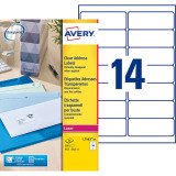 Etiquettes adresses laser 99,1 x 38,1 mm Avery L7563-25 transparentes - Pochette de 350
