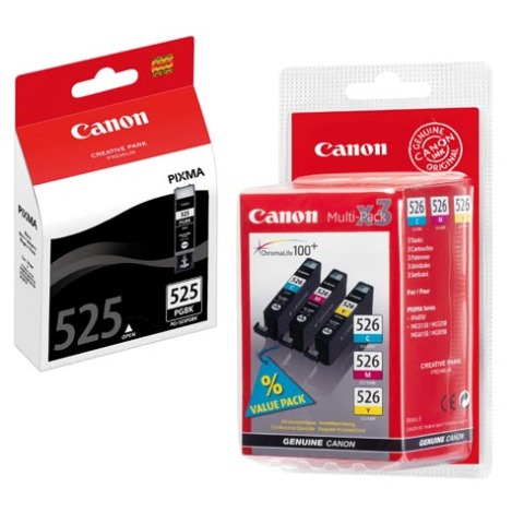 Pack de cartuchos originales Canon PG-525 y CLI-526 negro + tricolor (335 + 450 páginas)