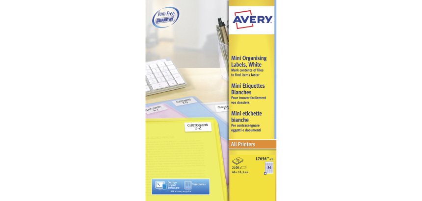 Etiquettes adresses laser 46 x 11,1 mm Avery L7656-25 - Pochette de 2100