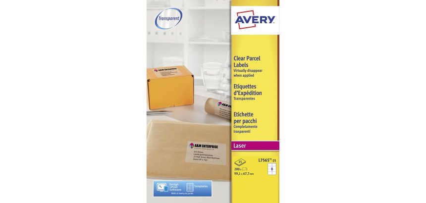 Etiquette adresse laser 99,1 x 67,7 mm Avery L7565-25 transparente - Pochette de 200