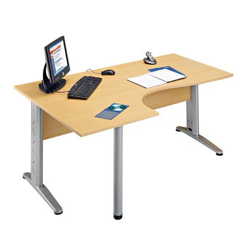Bureau compact retour à gauche hêtre L 160 cm, piétement L métal - O-line 2