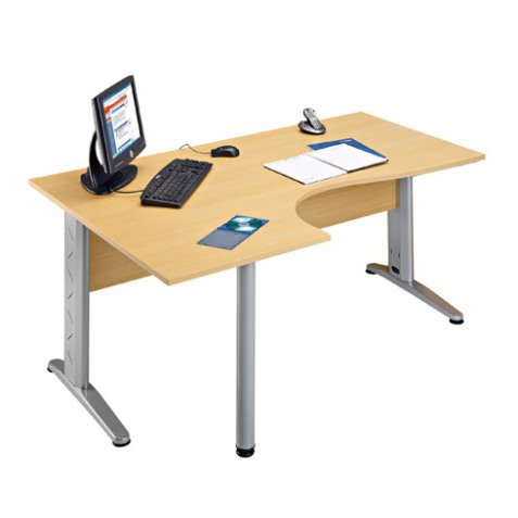 Bureau compact retour à gauche hêtre L 160 cm, piétement L métal - O-line 2