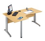 Bureau compact retour à gauche hêtre L 160 cm, piétement L métal - O-line 2