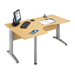 Bureau compact retour à gauche hêtre L 160 cm, piétement L métal - O-line 2
