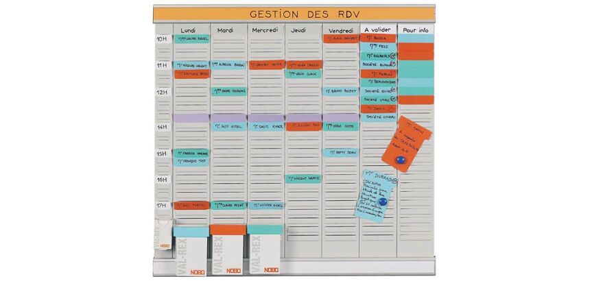 Planning Office Planner à fiches T - 7 colonnes, indice 2 + 1 colonne index  - 24 fentes - Nobo
