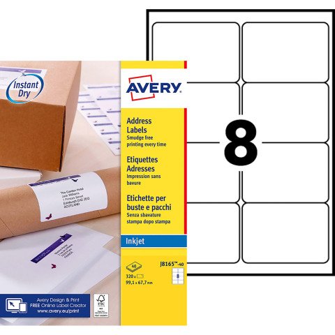 Etiqueta dirección impresora inkjet 99,1 x 67,7 mm Avery J8165-40 blanca - Caja de 320