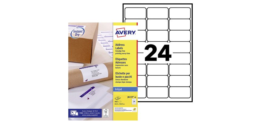 Etiquettes adresses jet d'encre 63,5 x 33,9 mm Avery J8159-40 - Pochette de 960