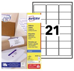 Etiquettes adresses jet d'encre 63,5 x 38,1 mm Avery J8160-100 - Pochette de 2100