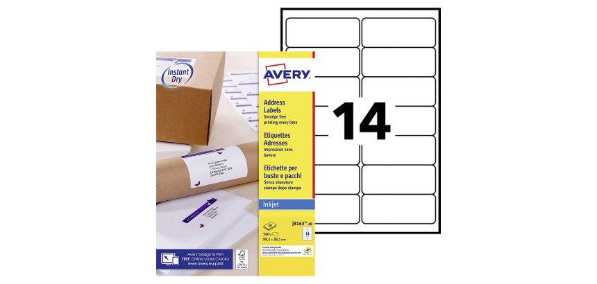 Etiquettes adresses jet d'encre 99,1 x 38,1 mm Avery J8163-40 - Pochette de 560
