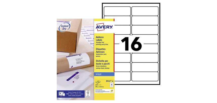 Etiquettes adresses jet d'encre 99,1 x 33,9 mm Avery J8162-40 - Pochette de 640