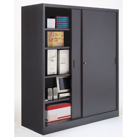 Armario de oficina metálico desmontable Gran volumen Alt. 200 x An.180 cm Antracita Puerta corredera