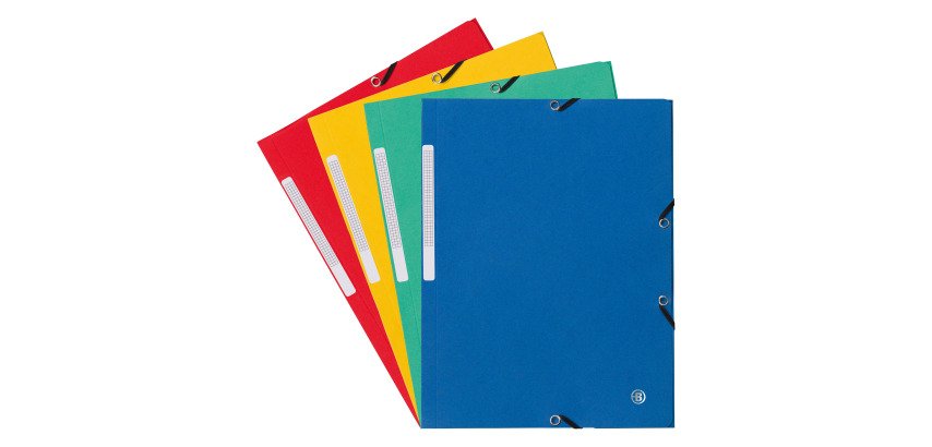 Chemise à élastique 3 rabats carte 350gr Bruneau 24 x 32 cm dos 2 cm couleurs assorties