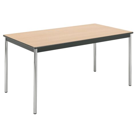 Mesa multiforma Confort. Rectangular 140 x 70 cm. Patas cromadas/Tablero haya.