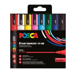 Marqueur Posca PC5M couleurs assorties pointe ogive 1,8 à 2,5 mm - Etui de 8