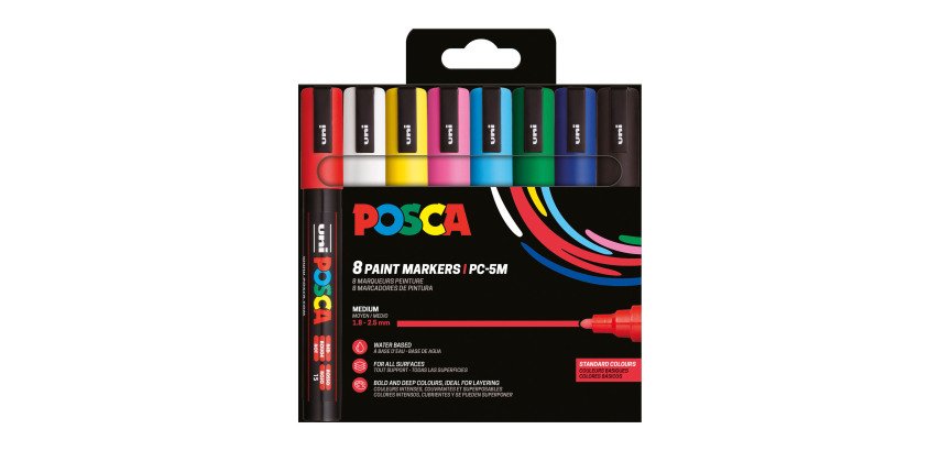 Posca-Marker PC5M, assortierte Farben, Rundspitze 1,8 bis 2,5 mm - Etui mit 8 Stück