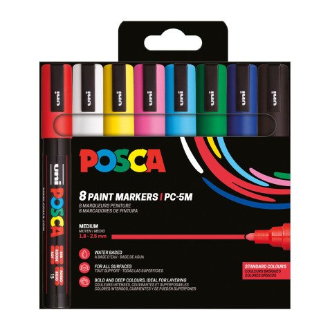 Marqueur Posca PC5M couleurs assorties pointe ogive 1,8 à 2,5 mm - Etui de 8