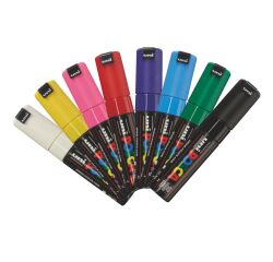 Marqueur Posca PC8K couleurs assorties pointe biseautée 8 mm - Etui de 8