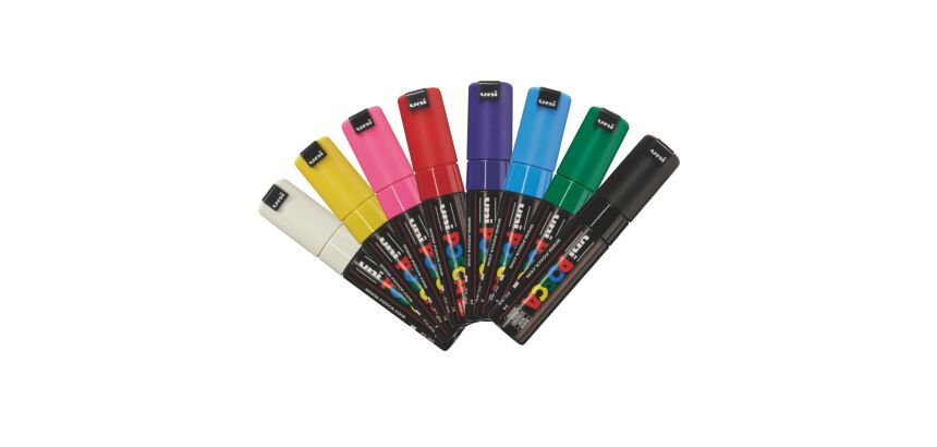 Marqueur Posca PC8K couleurs assorties pointe biseautée 8 mm - Etui de 8