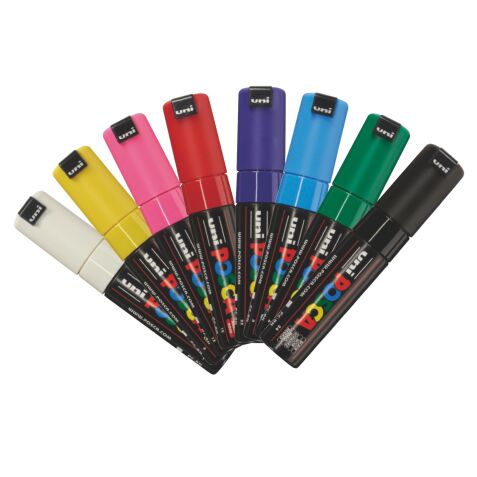 Marqueur Posca PC8K couleurs assorties pointe biseautée 8 mm - Etui de 8