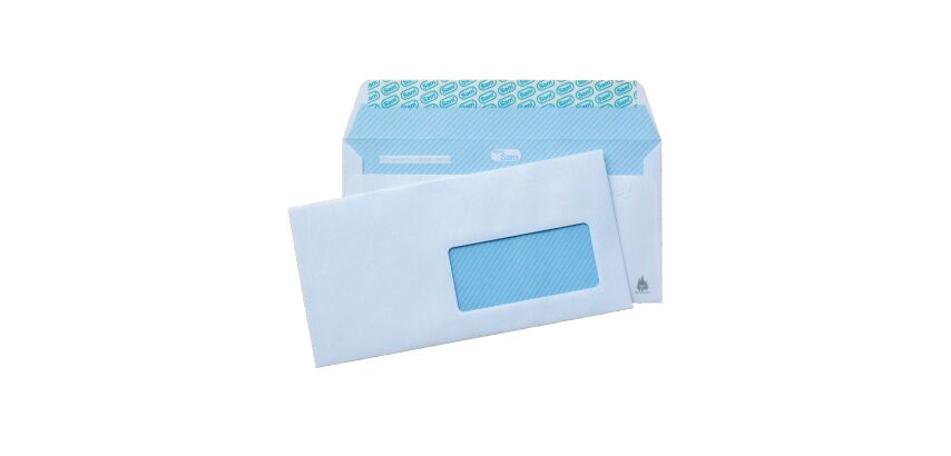 Sobres 110 x 220 mm con ventana derecha 90 g Sam - Caja de 500