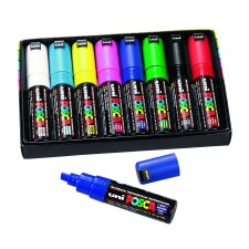 Markers Uni Ball Posca geassorteerde kleuren schuine punt 8 mm - Doos van 8 markers