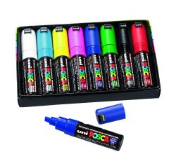 Markers Uni Ball Posca geassorteerde kleuren schuine punt 8 mm - Doos van 8 markers