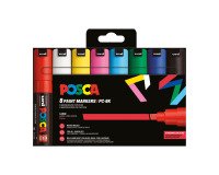 Marqueur Uni Ball Posca couleurs assorties pointe biseautée 8 mm - Boîte de 8