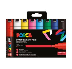 Markierstifte Uni Ball Posca sortierte Farben - Keilspitze 8 mm - Box von 8 Markierstiften