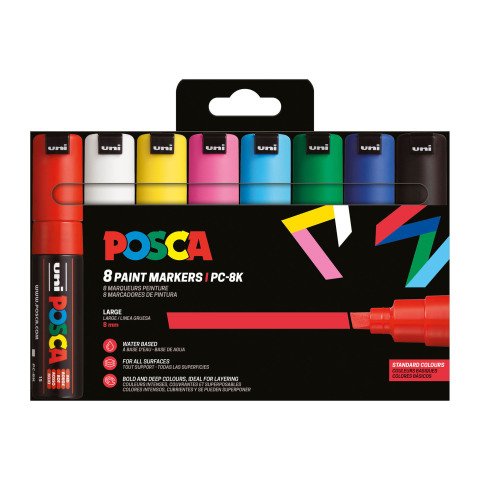 Marcador Posca PC8K colores surtidos punta biselada 8 mm - Estuche de 8