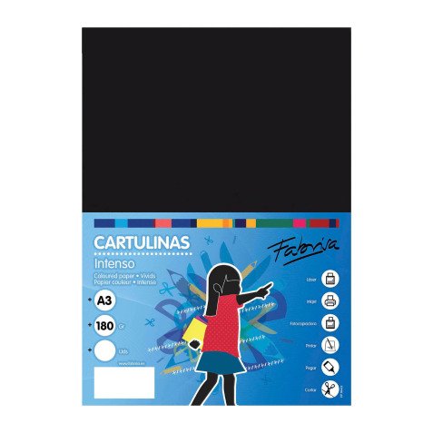 Cartulina color Negro A3 180 g Paquete de 50