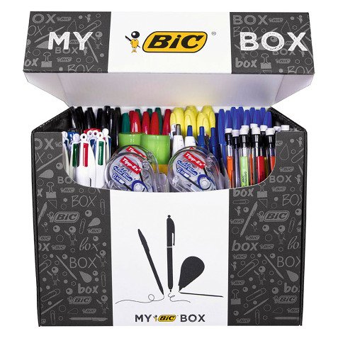 Caja 115 productos de escritura y corrección Bic + 9 gratis