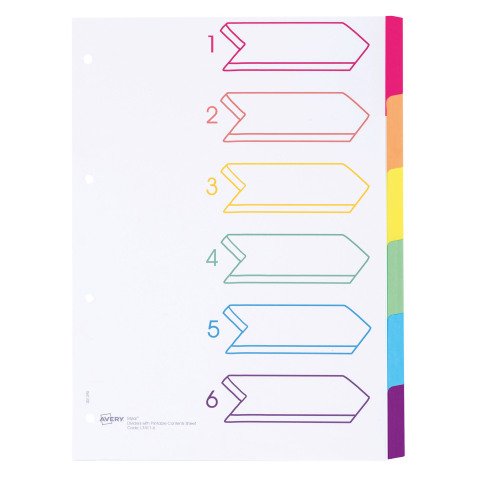 Intercalaire neutre A4+ Avery carton 6 onglets multicolores - 1 jeu