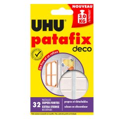 Sleeve of 32 repositionable pastilles adhesive paste Uhu Patafix Home Deco white