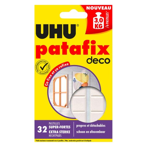 Sleeve of 32 repositionable pastilles adhesive paste Uhu Patafix Home Deco white