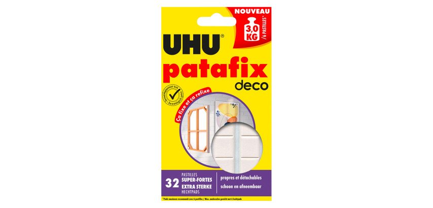 Sleeve of 32 repositionable pastilles adhesive paste Uhu Patafix Home Deco white