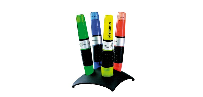 Text has been translated to German:

```
TextMarker Stabilo Luminator, gemischte Farben - Display mit 4 Stück
```