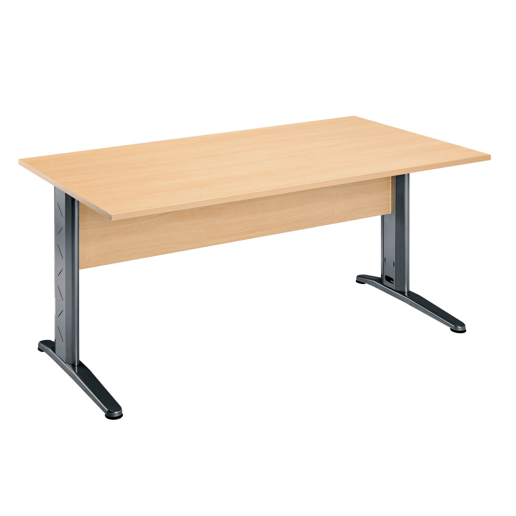 Bureau droit hêtre L 160 cm, piétement L métal - O-line 2