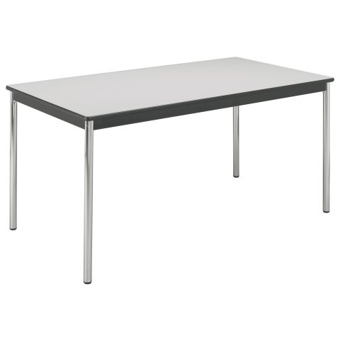 Mesa multiforma Confort. Rectangular 140 x 70 cm. Patas cromadas/Tablero gris.