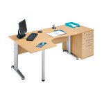 Bureau compact retour à gauche hêtre L 160 cm, piétement L métal - O-line 2