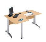 Bureau compact retour à gauche hêtre L 160 cm, piétement L métal - O-line 2