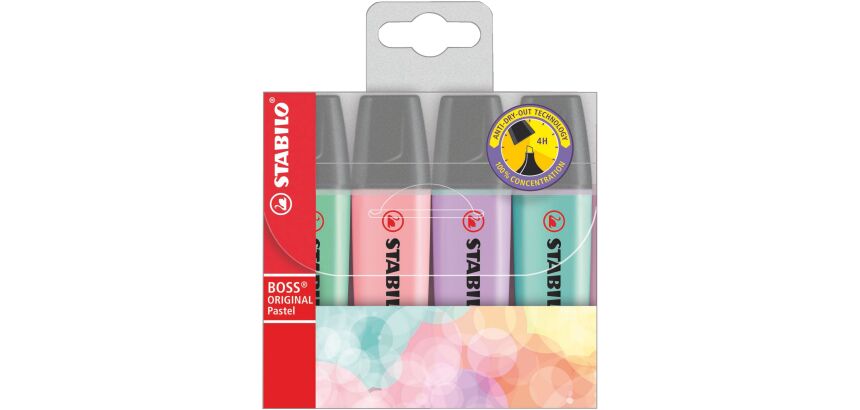 Surligneur Stabilo Boss couleurs assorties - Pochette de 4 stabilos
